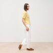 Pull droit col rond manches courtes jaune clair femme