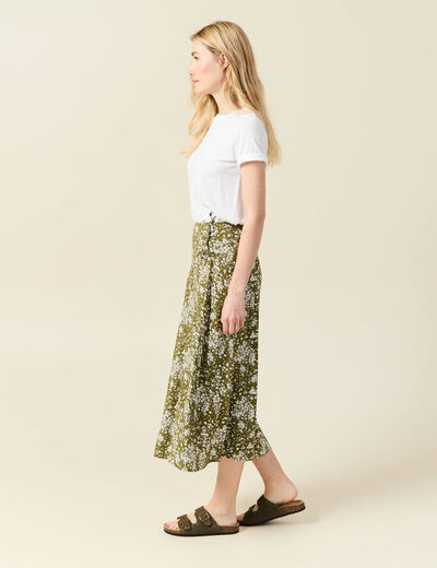 Jupe longue portefeuille vert olive femme