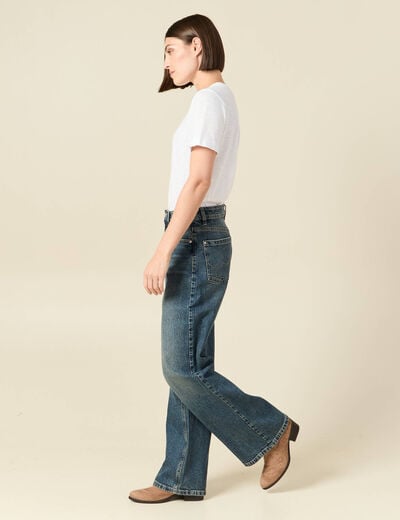 Jeans large taille haute bleu femme