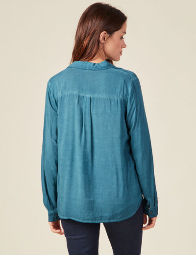 Blouse manches longues poches bleu pétrole femme