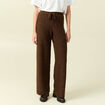 Pantalon large taille haute en maille marron fonc&eacute; femme