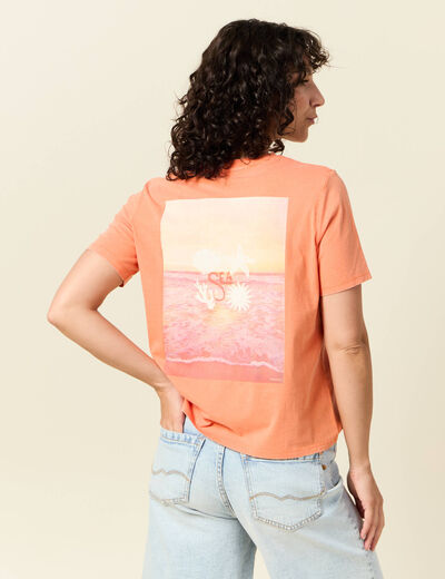 T-shirt manches courtes orange clair femme