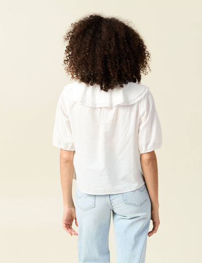 Blouse manches courtes nouée ecru femme