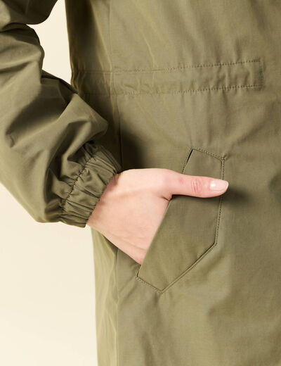 Parka longue à capuche vert kaki femme
