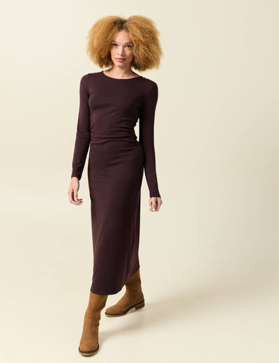 Robe manches longues en maille marron fonc&eacute; femme