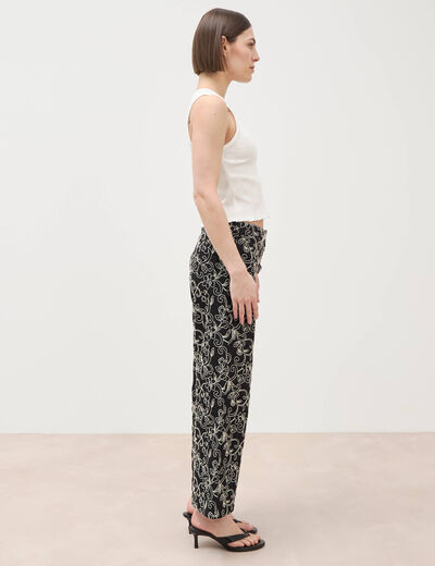 Pantalon loose en coton doubl&eacute; noir femme