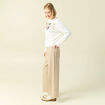 Pull col rond manches longues brod&eacute; ecru femme