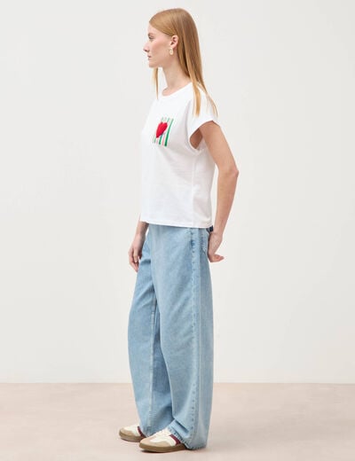 T-shirt droit col rond manches courtes blanc femme