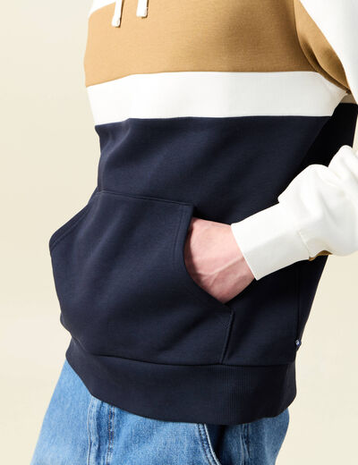 Sweat à capuche manches longues ecru homme
