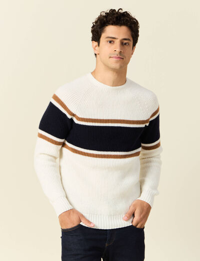 Pull manches longues fabriqué en France ecru homme