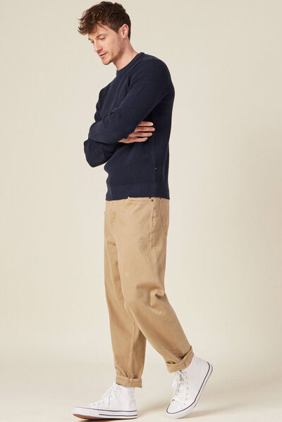 Pull manches longues col rond bleu foncé homme