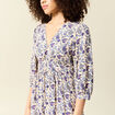 Robe col V manches longues bleu femme