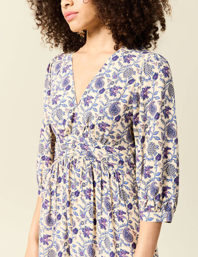 Robe col V manches longues bleu femme