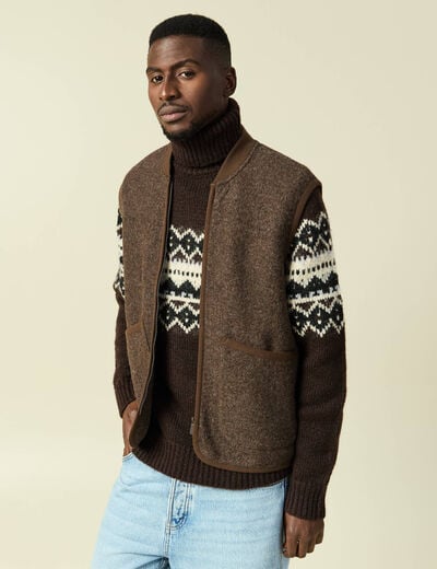 Gilet droit court sans manches marron fonc&eacute; homme