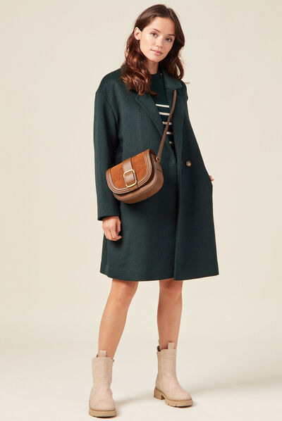 Manteau droit long vert foncé femme
