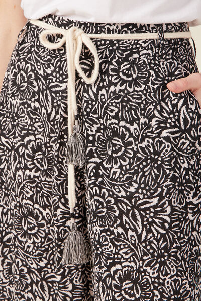 Pantalon large fluide ceinturé noir femme