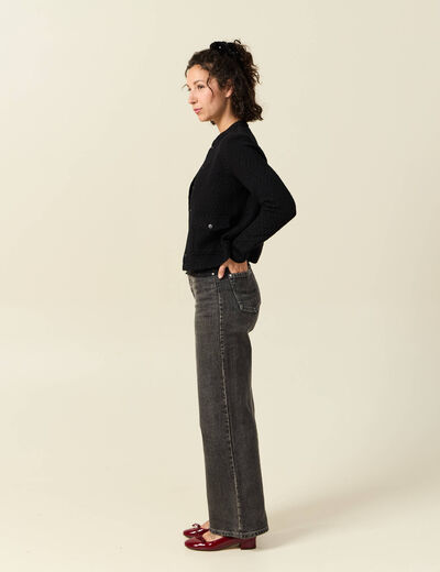Veste droite courte col mao noir femme