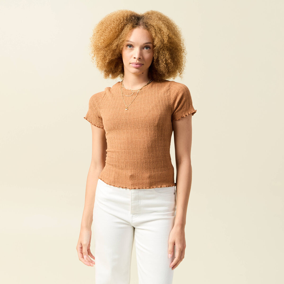 T-shirt ajusté court manches courtes terracotta femme