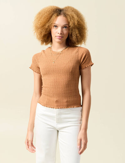 T-shirt ajusté court manches courtes terracotta femme