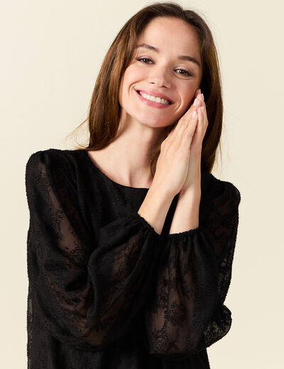 Robe droite manches longues noir femme