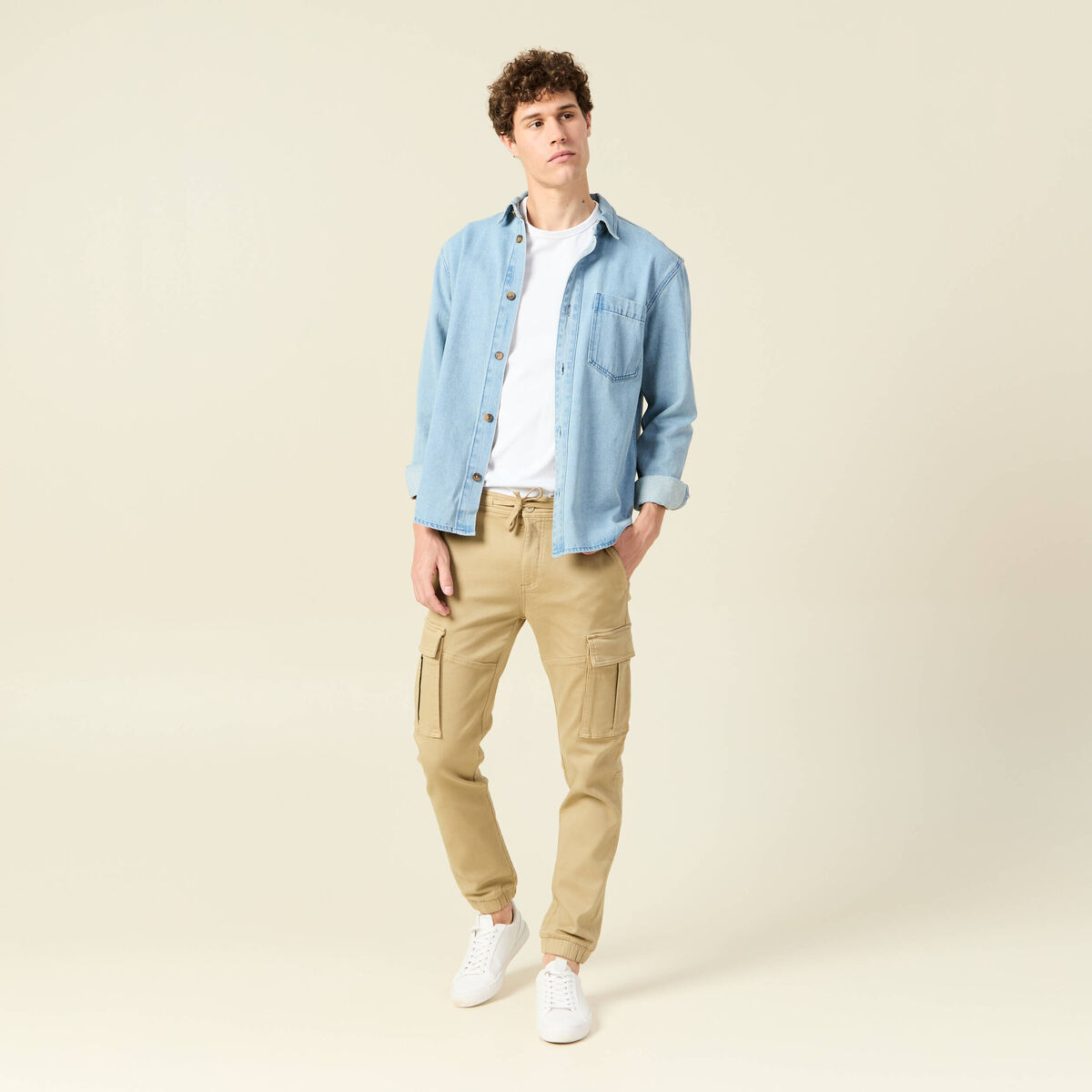 Pantalon battle bas resserr&eacute; beige homme