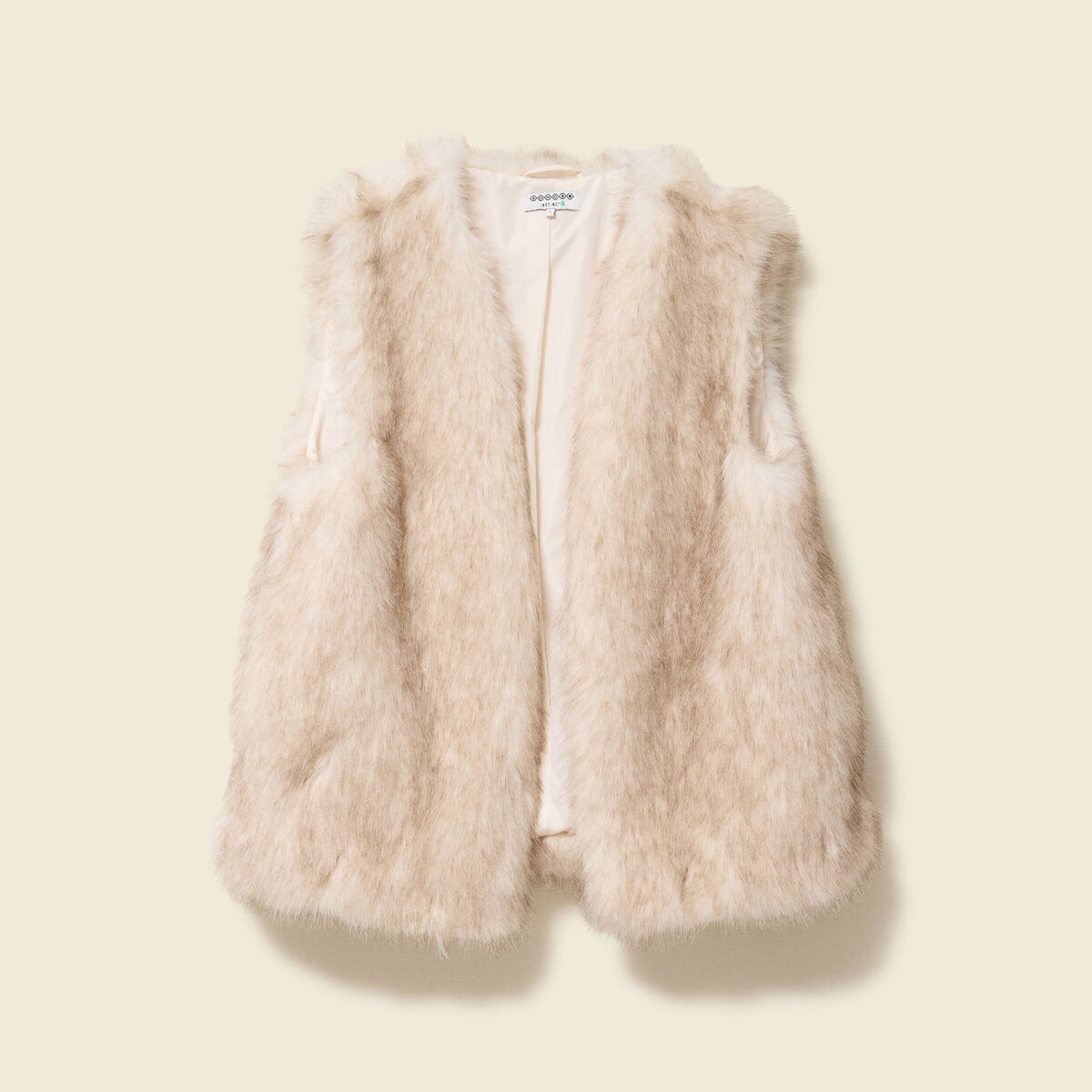 Gilet col tailleur manches longues creme femme