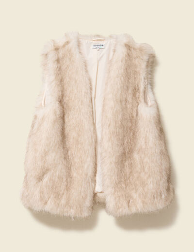 Gilet col tailleur manches longues creme femme