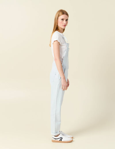 Salopette mom en jeans denim bleach femme