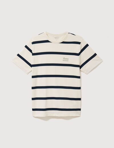 T-shirt col rond manches au coude ecru homme