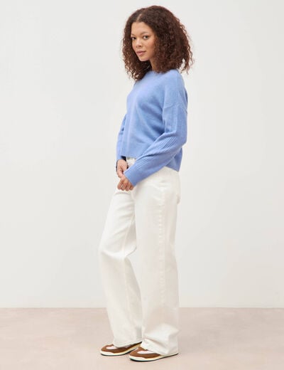 Pull col rond manches longues bleu clair femme