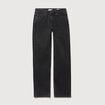 Jeans straight taille haute strass denim gris femme