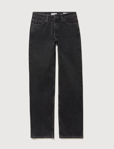 Jeans straight taille haute strass denim gris femme