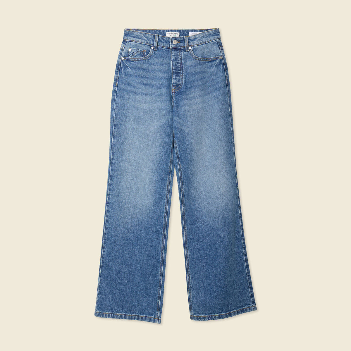 Jeans large taille haute denim stone femme