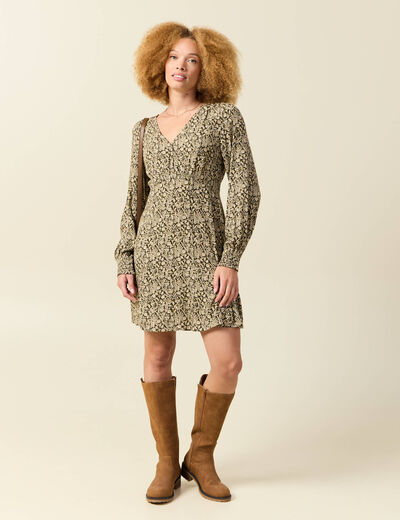 Robe manches longues vert fonc&eacute; femme