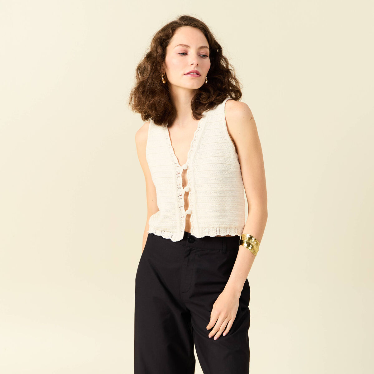 Gilet sans manches creme femme