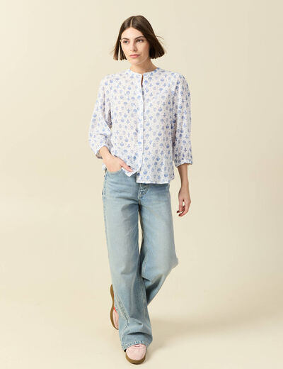 Chemise &agrave; manches longues bleu femme