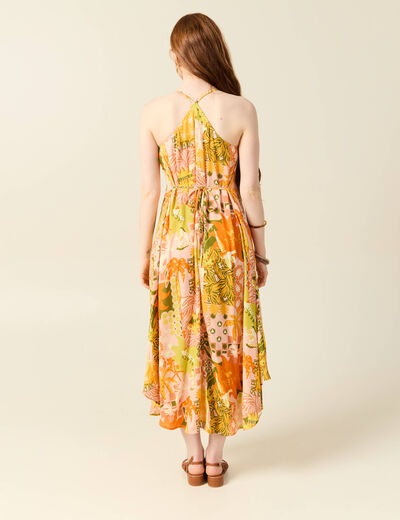 Robe longue droite orange corail femme