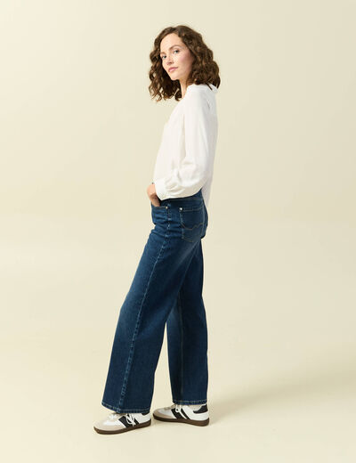 Jeans large taille haute denim brut femme