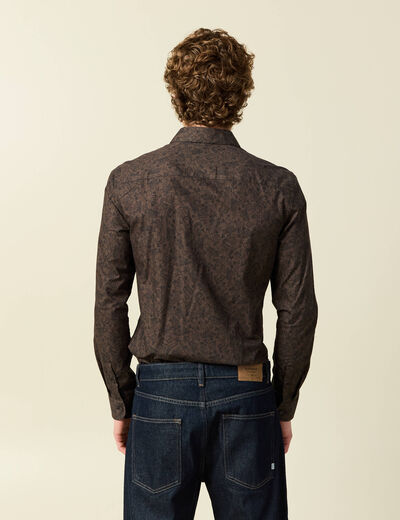 Chemise cintr&eacute;e manches longues en coton noir homme