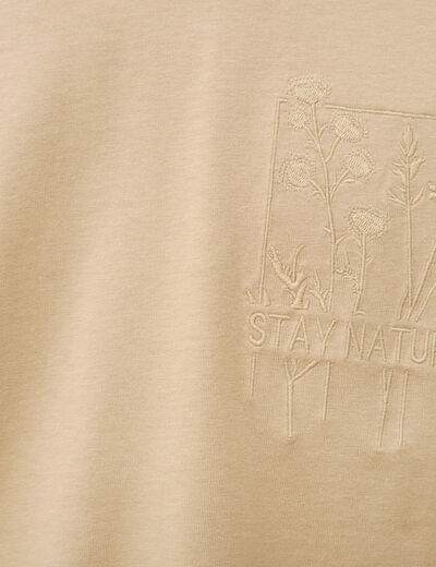 T-shirt col rond manches courtes brod&eacute; blanc homme