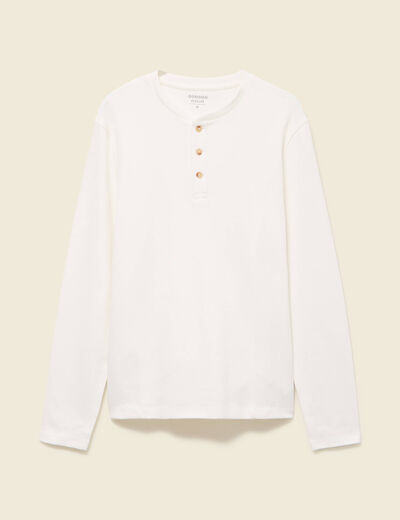 T-shirt cintr&eacute; en coton manches longues ecru homme