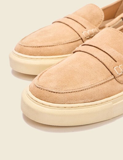 Mocassins bateau en cuir creme homme