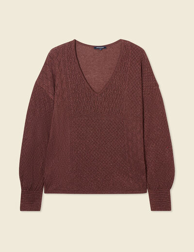 Pull manches longues ajouré bordeaux femme