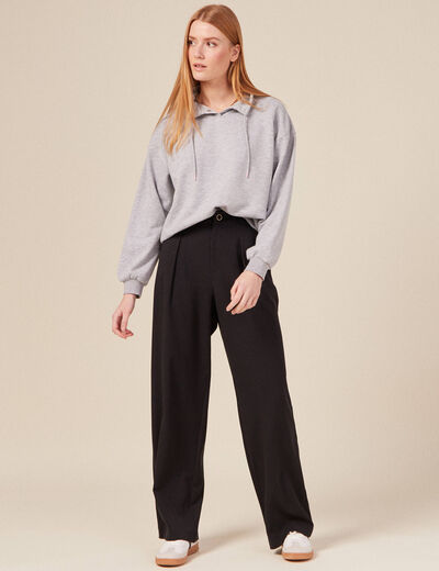 Sweat col camionneur boutonné gris femme