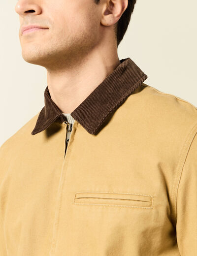 Veste zippée col velours camel homme