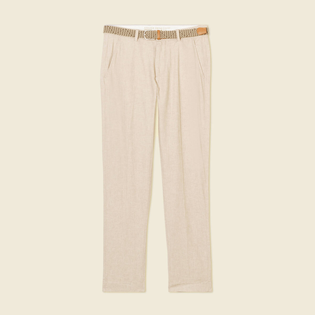 Pantalon chino longueur 32 avec ceinture beige homme
