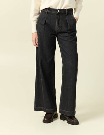 Jeans large taille haute denim gris femme