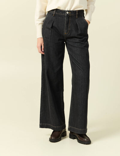 Jeans large taille haute denim gris femme