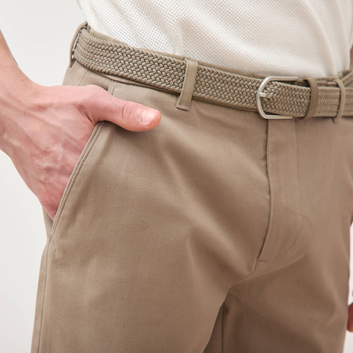 Pantalon straight longueur 32 ceinture taupe homme
