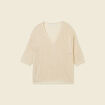 Pull ajour&eacute; col v manches 3/4 creme femme